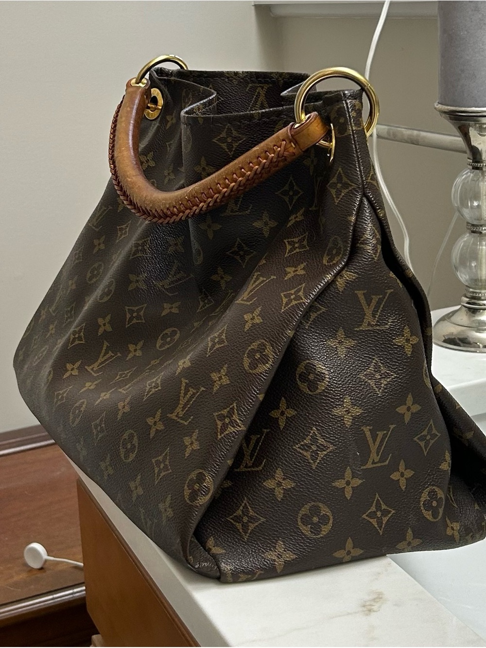 Louis Vuitton Monogram Artsy Gm Canvas Shoulder Bag with Braided Tan Handle